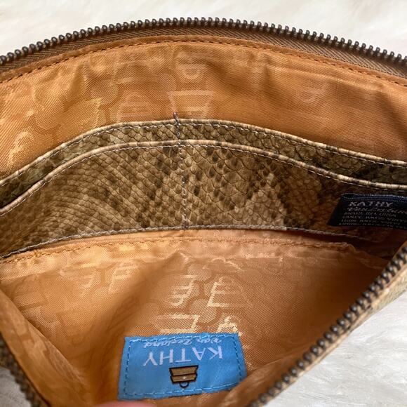 KATHY VAN ZEELAND Olive & Gold Snakeskin Embossed Studded Vintage Flap Clutch/XB - Picture 9 of 13